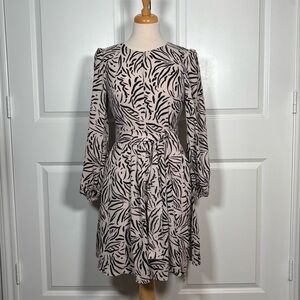 Eliza J Black & White Print Fit and Flare Dress with Bishop Sleeves